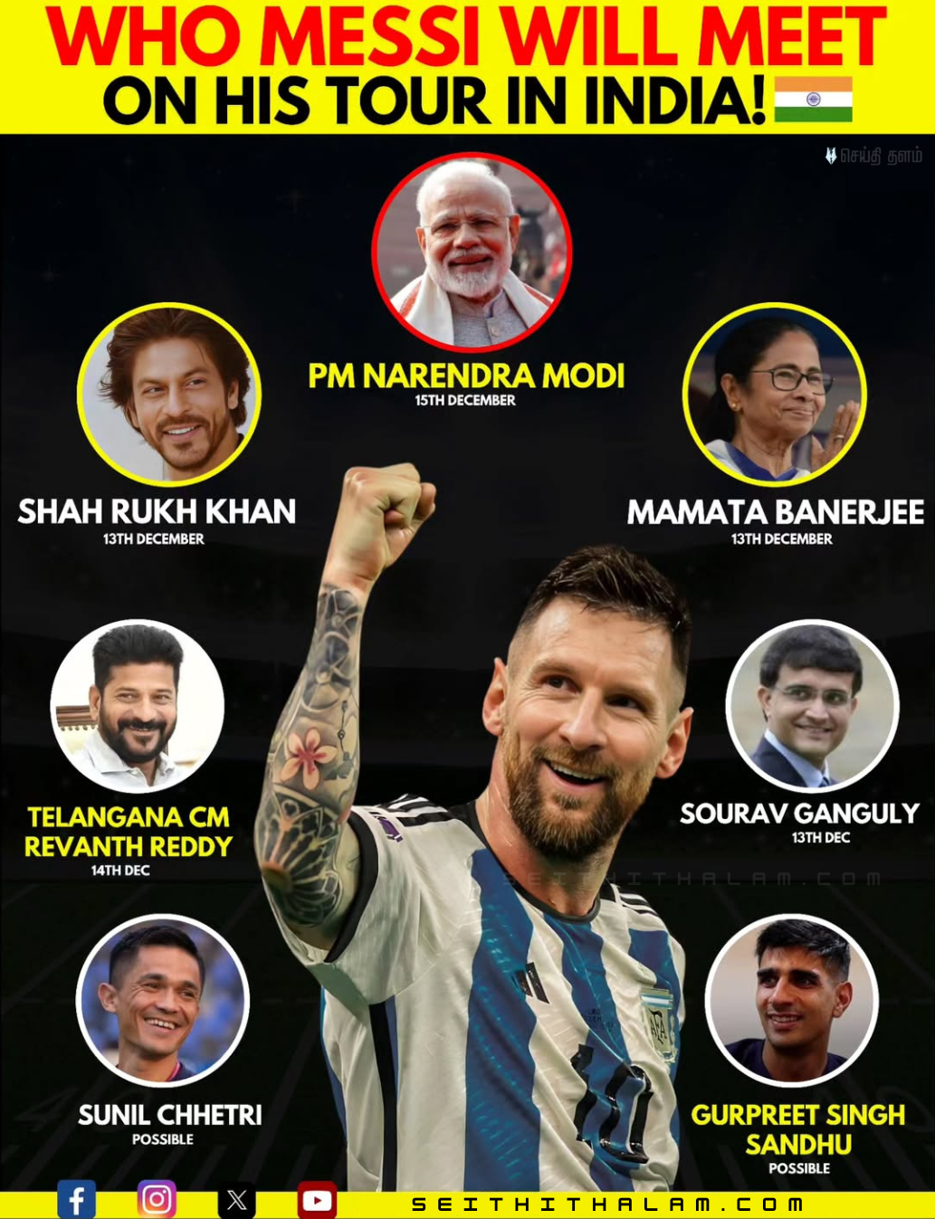 👑⚽ பிரதமர் மோடி முதல் ஷாருக்கான் வரை: மெஸ்ஸியின் வரலாற்றுச் சுற்றுப்பயணம் இன்று தொடக்கம்! - 4 நகரங்கள் தயார்!