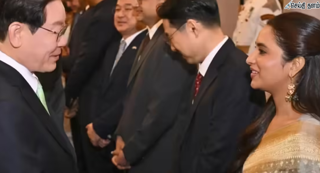 கொரிய அதிபருடன் விருந்து! ராஷ்டிரபதி பவனில் ஜொலித்த பிரியங்கா மோகன்!