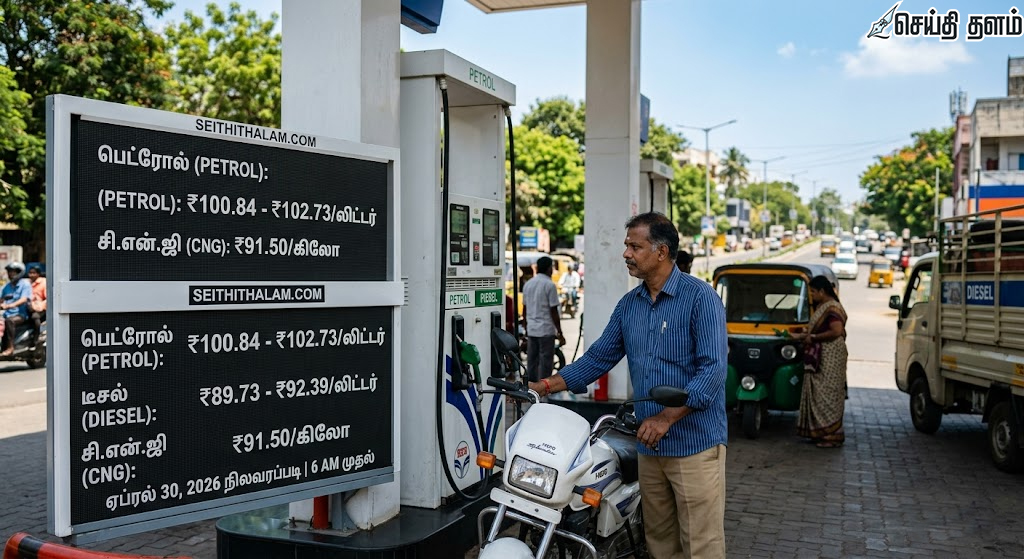 இன்றைய பெட்ரோல், டீசல், சிஎன்ஜி விலை நிலவரம் (30-04-2026)