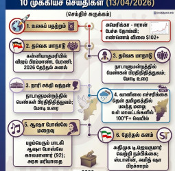 ஆறு மணிச் செய்திகள்: இன்றைய 10 முக்கியச் செய்திகள் (13/04/2026)