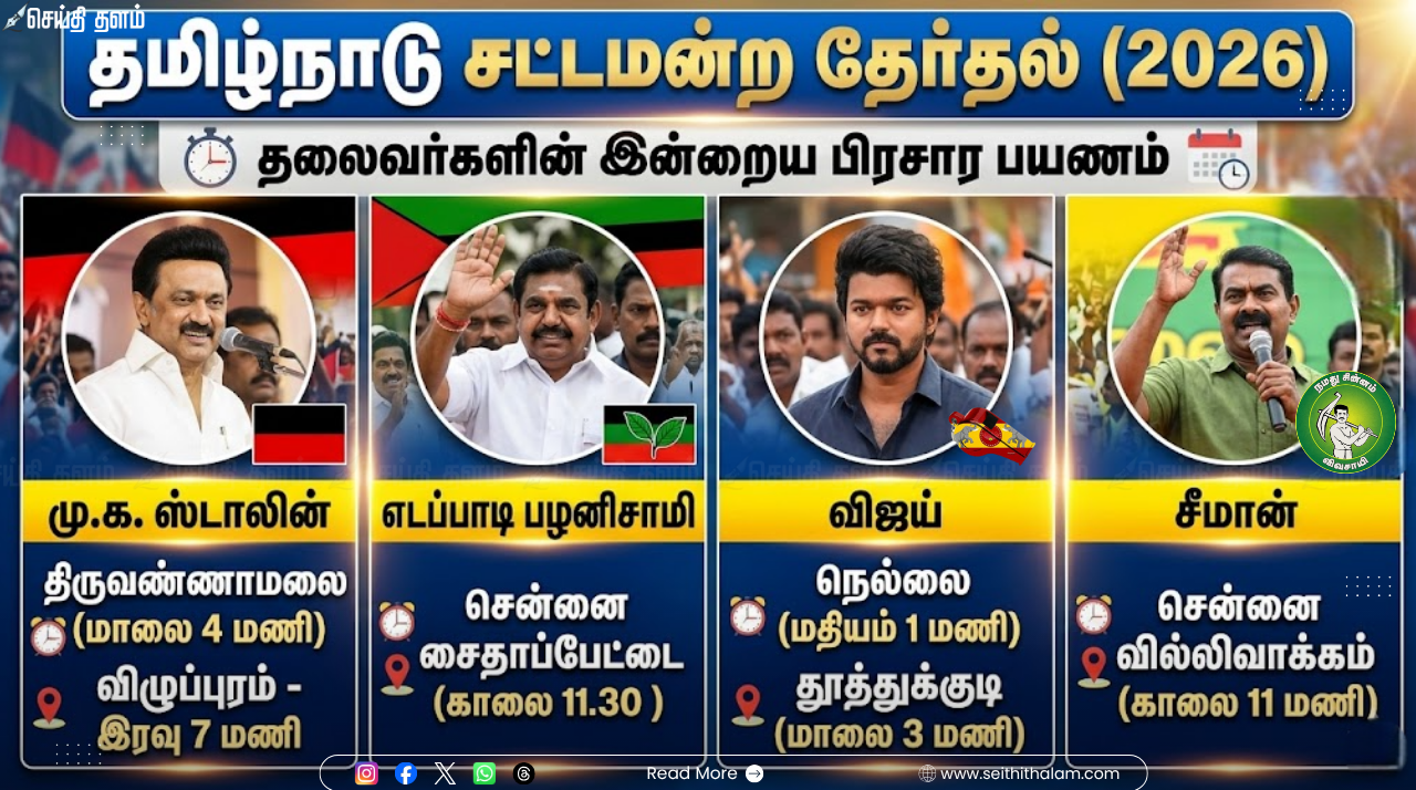 தேர்தல் களம் தயார்! தமிழகத்தின் முக்கிய நகரங்களில் இன்று அரசியல் தலைவர்களின் அனல் பறக்கும் பிரச்சாரம்!