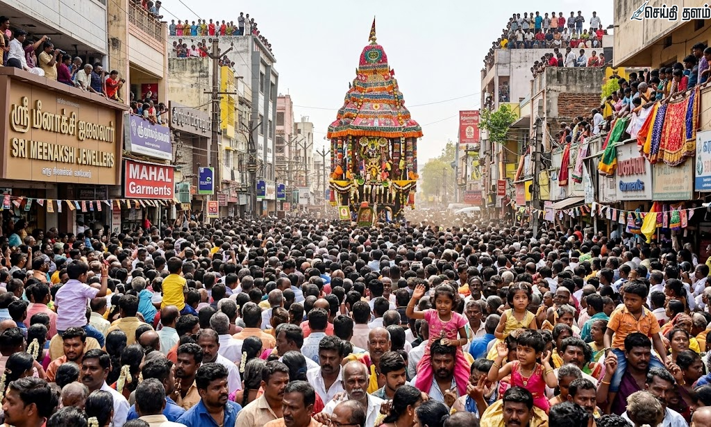மதுரை மீனாட்சி அம்மன் கோவில் தேரோட்டம்: மாசி வீதிகளில் குவிந்த பக்தர்கள்!
