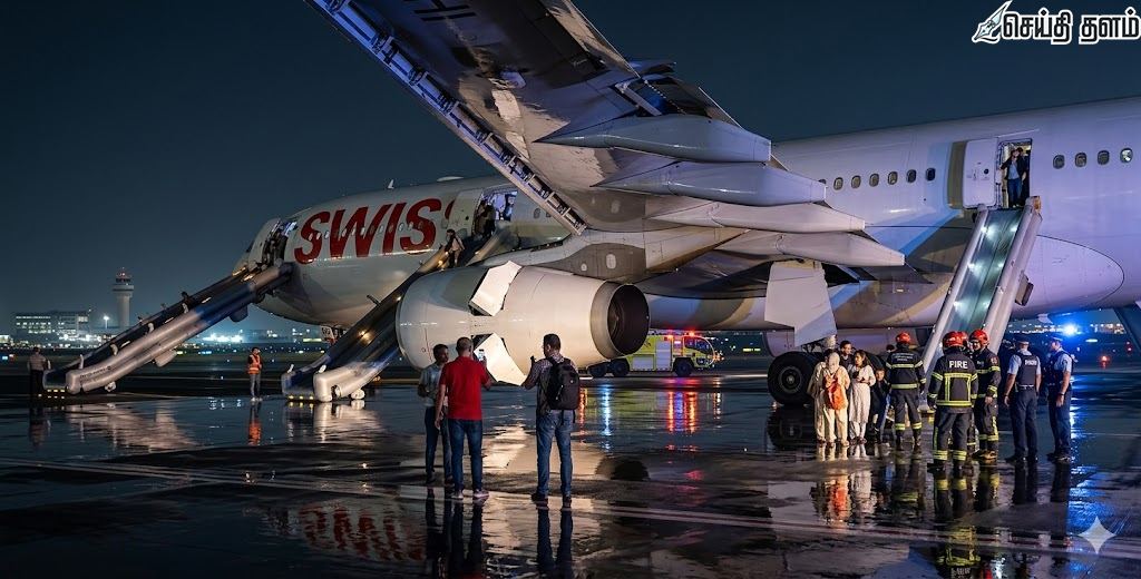 டெல்லி விமான நிலையத்தில் பரபரப்பு: சுவிஸ் ஏர் இன்ஜினில் தீ விபத்து!