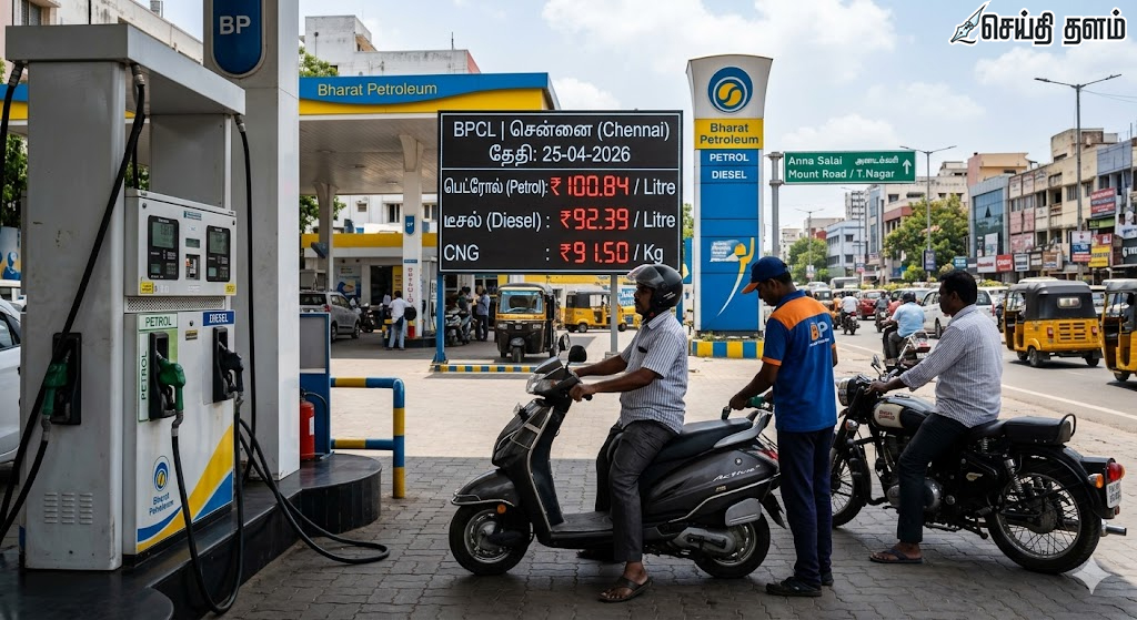இன்றைய சென்னை பெட்ரோல், டீசல் விலை நிலவரம் (ஏப்ரல் 25, 2026).