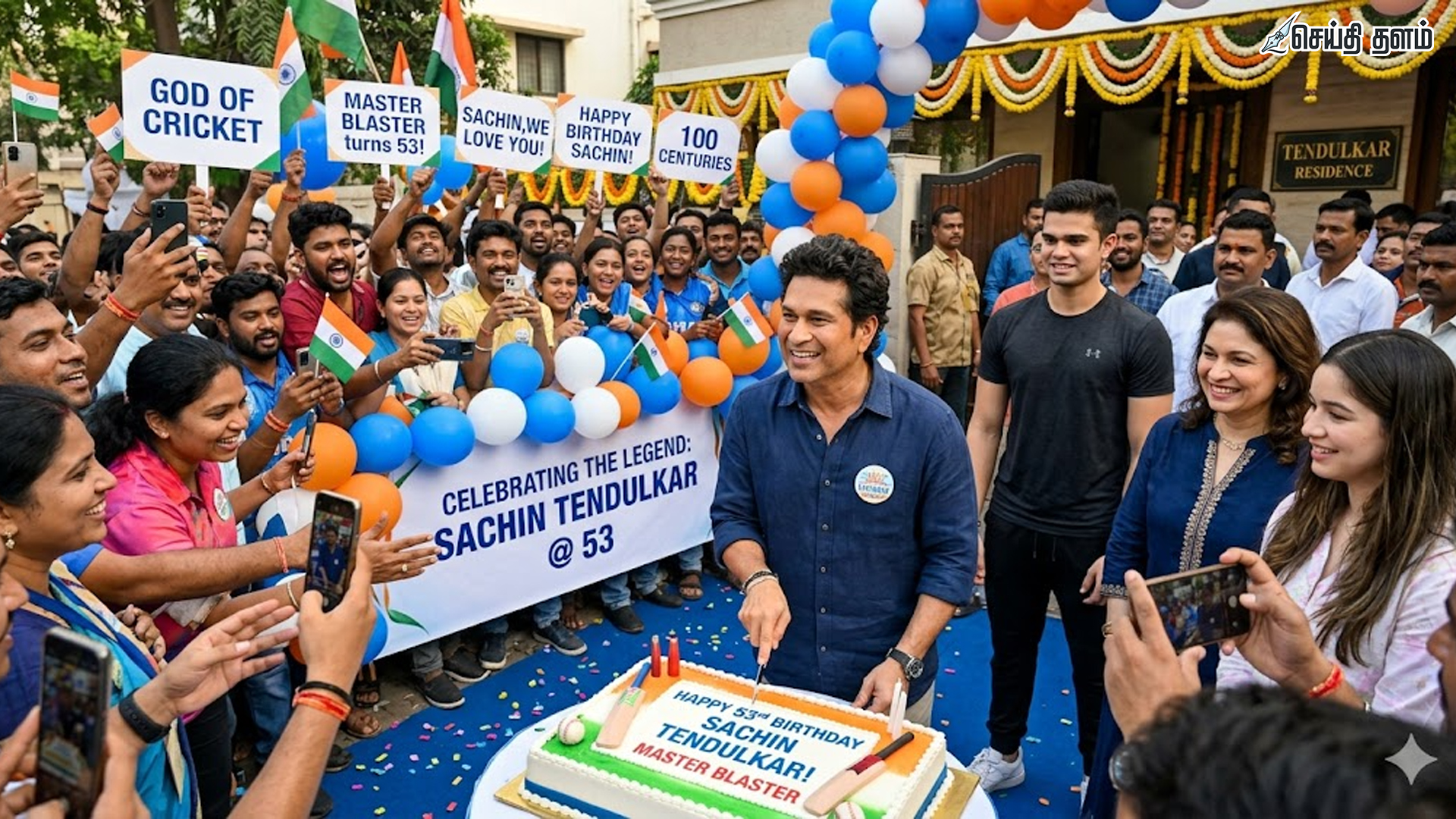 சச்சினுக்கு 53 வயது! குடும்பம் மற்றும் ரசிகர்களுடன் பிரம்மாண்ட பிறந்தநாள் கொண்டாட்டம்! 🎂🎈