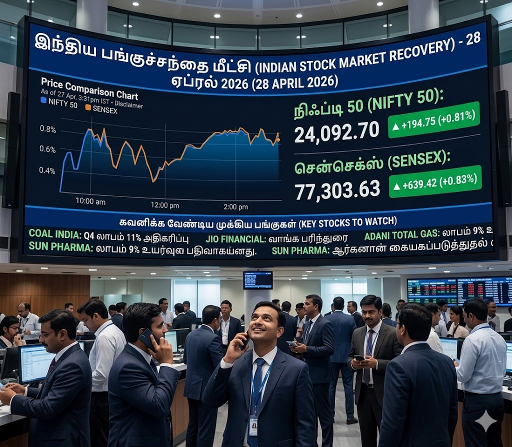 இந்திய பங்குச்சந்தை மீட்சி: சென்செக்ஸ், நிஃப்டி கடும் உயர்வு!