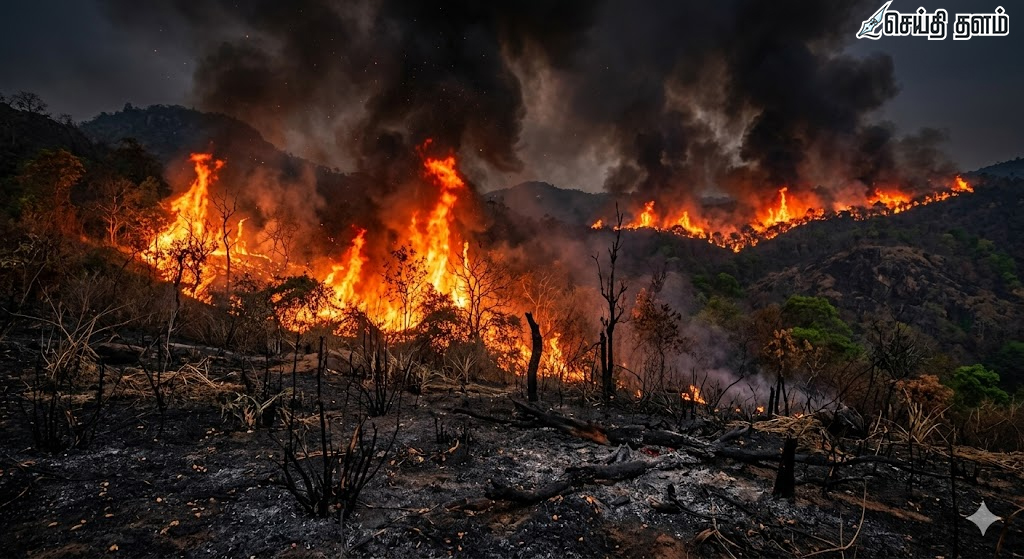 ஆம்பூர் காப்புக்காட்டில் பயங்கர தீ: அரிய மூலிகைச் செடிகள் நாசம்!