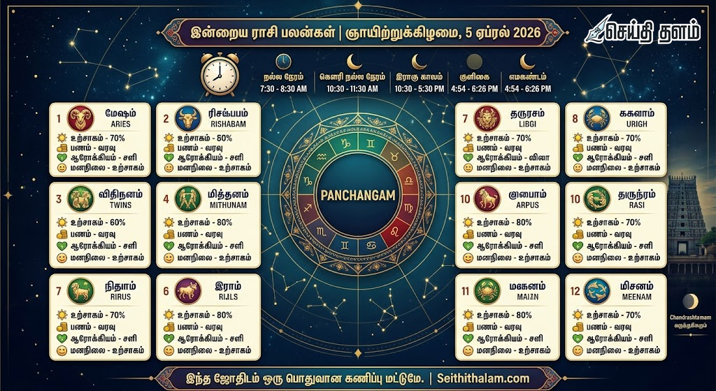 இன்றைய ராசி பலன்கள் - ஏப்ரல் 5, 2026 | 12 ராசிகளுக்கான பலன்கள்