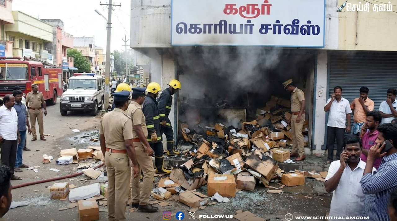 கரூரில் பரபரப்பு: கொரியர் அலுவலகத்தில் பார்சல் வெடித்து சிதறியது – ஊழியர்கள் துரித நடவடிக்கையால் தப்பியது பெரும் விபத்து!