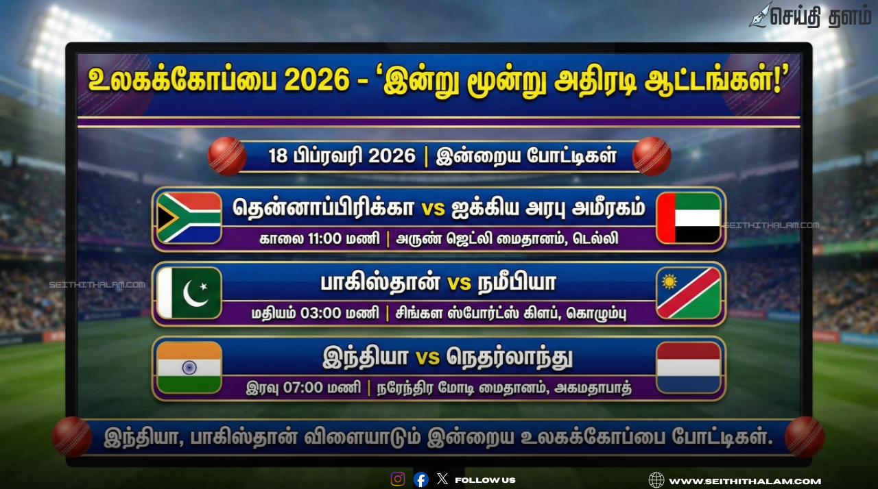 🏏 உலகக்கோப்பை 2026 - "இன்று மூன்று அதிரடி ஆட்டங்கள்!" - நெதர்லாந்தை எதிர்கொள்ளும் இந்தியா; வாழ்வா சாவா போராட்டத்தில் பாகிஸ்தான்!