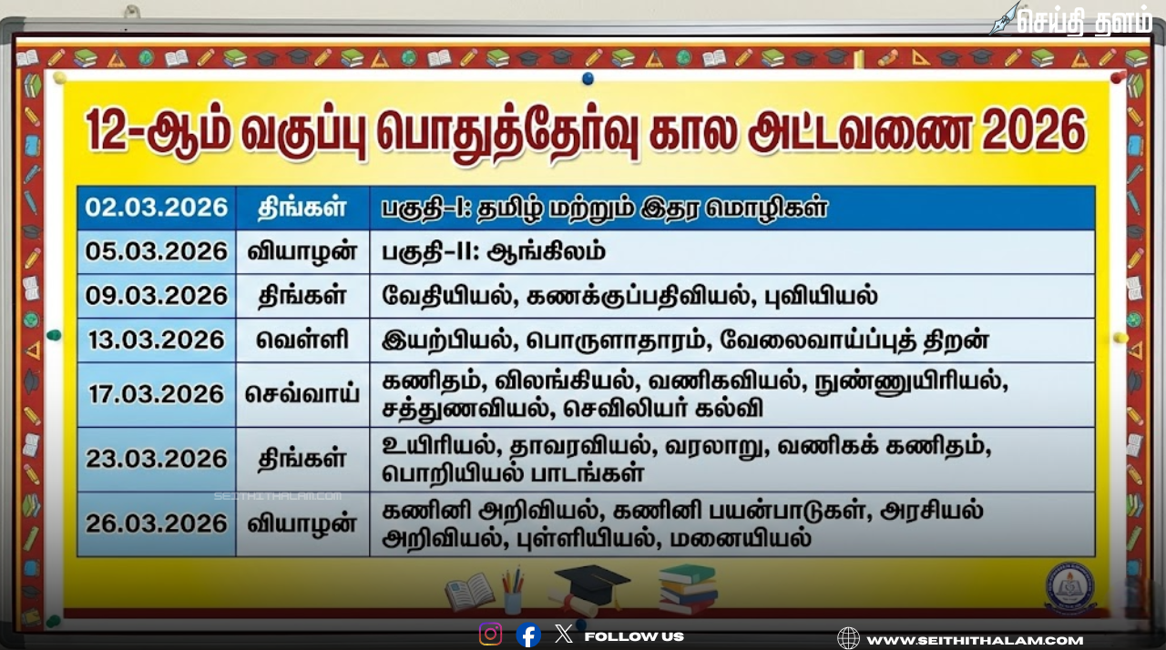 2026-ஆம் ஆண்டு 12-ஆம் வகுப்பு பொதுத்தேர்வு கால அட்டவணை