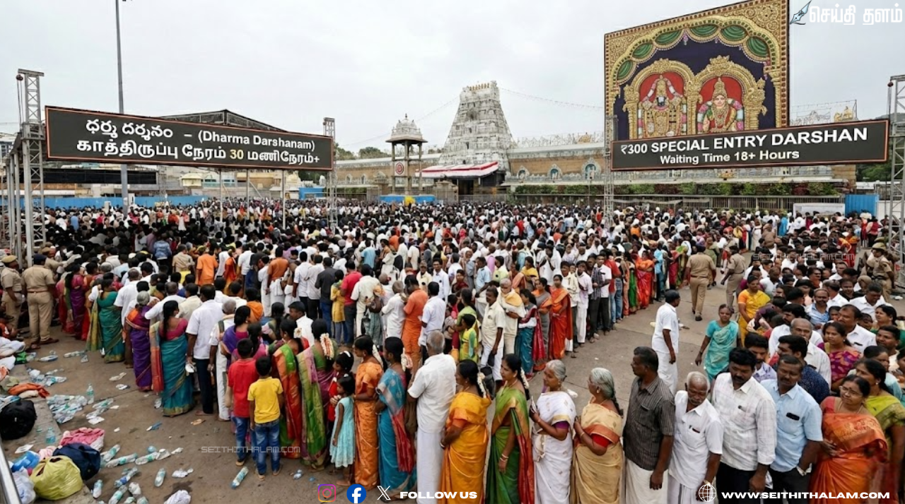 திருப்பதியில் கட்டுக்கடங்காத கூட்டம்! 18 மணி நேரம் காத்திருக்கும் பக்தர்கள் - இன்றைய தரிசன நிலவரம்!