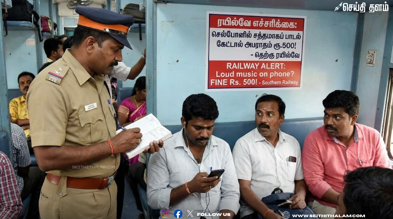 ரயில் பயணிகளில் கவனத்திற்கு: செல்போனில் சத்தமாகப் பாடல் கேட்டால் இனி 'பைன்' (Fine)! – அதிரடி உத்தரவை அமல்படுத்தும் ரயில்வே!