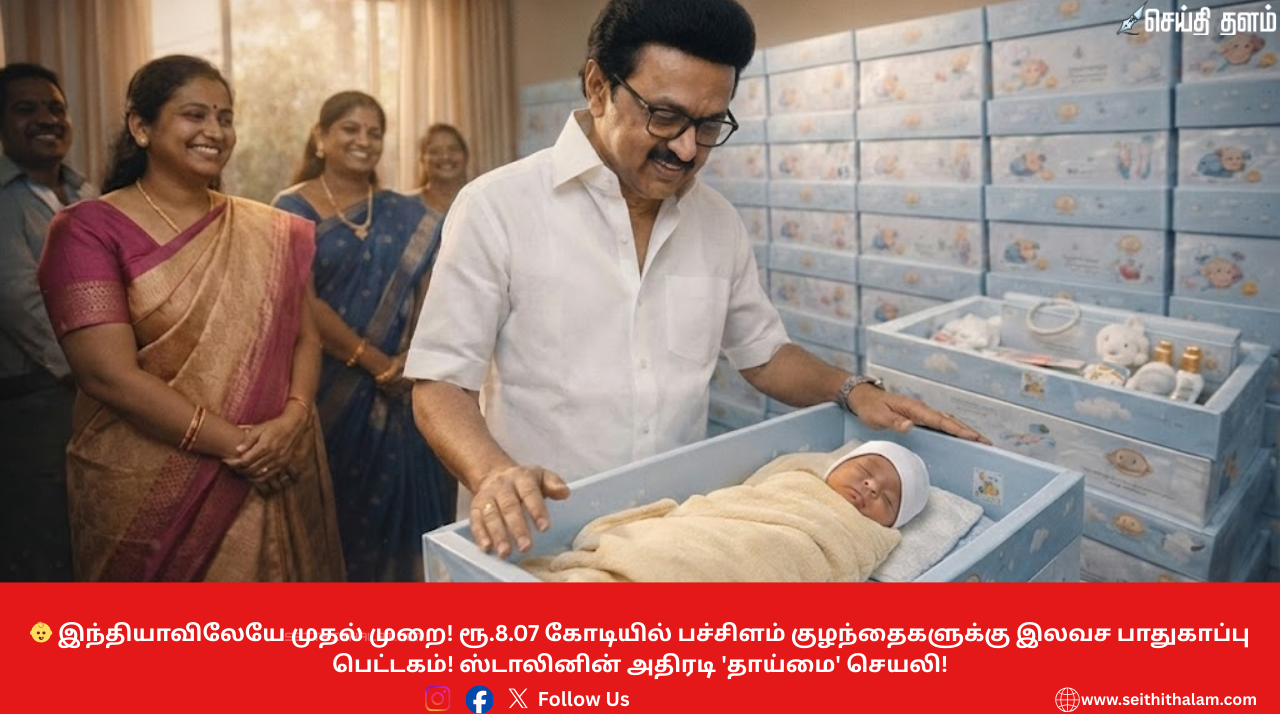 👶 இந்தியாவிலேயே முதல் முறை! ரூ.8.07 கோடியில் பச்சிளம் குழந்தைகளுக்கு இலவச பாதுகாப்பு பெட்டகம்! ஸ்டாலினின் அதிரடி 'தாய்மை' செயலி!