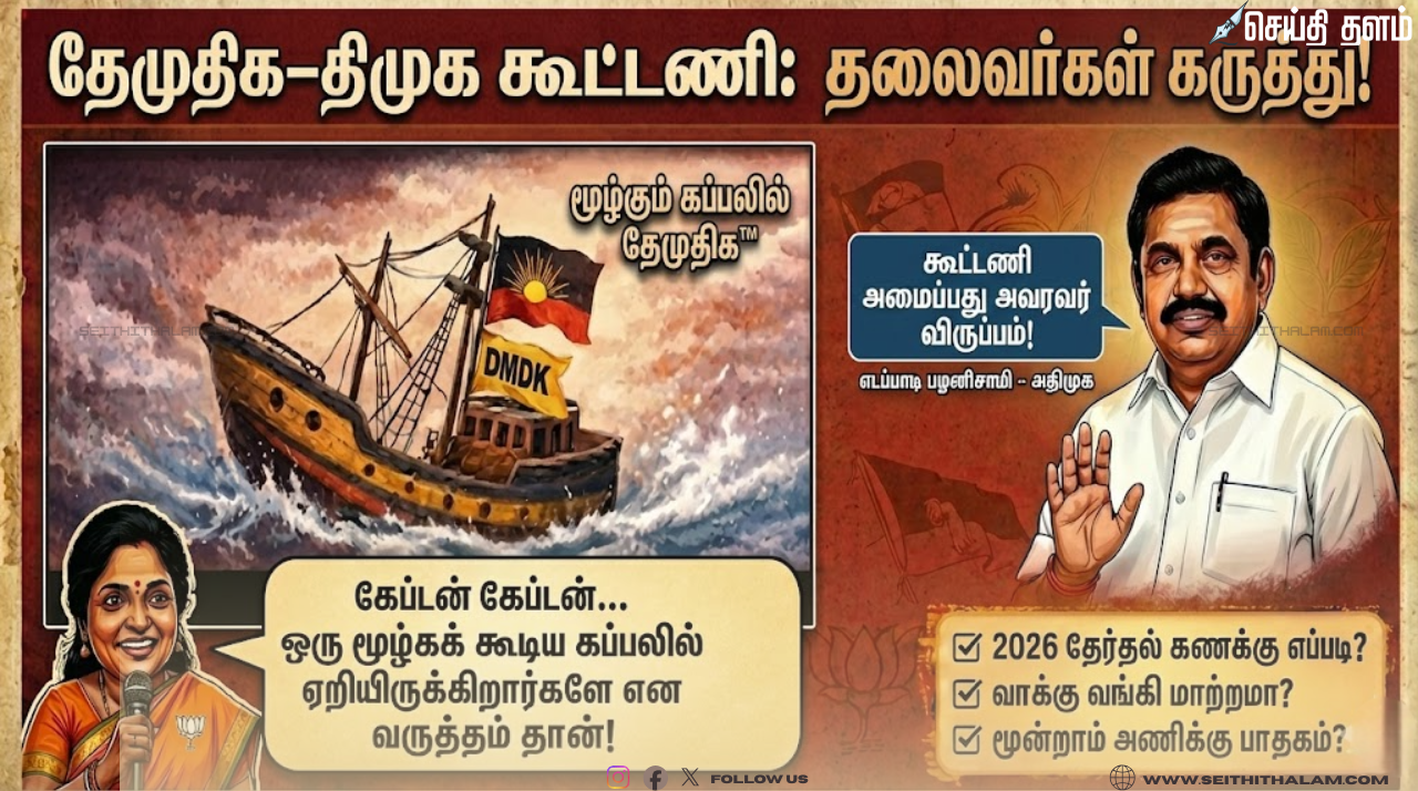 🗳️ "மூழ்கும் கப்பலில் தேமுதிக!" - தமிழிசை விளாசல்! எடப்பாடியின் 'சைலண்ட்' ரியாக்‌ஷன்! திமுக கூட்டணியால் கொதிக்கும் அரசியல் களம்!