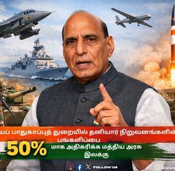 🏛️ பாதுகாப்புத் துறையில் தனியார் மயம்! - 50% உற்பத்தியைத் தனியார் வசம் ஒப்படைக்க மத்திய அரசு முடிவு! - ராஜ்நாத் சிங் அதிரடி அறிவிப்பு!