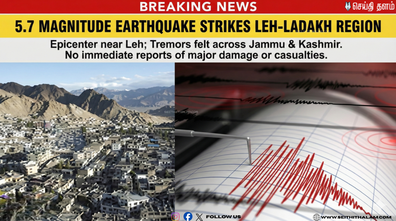 லடாக்கில் பயங்கர நிலநடுக்கம்! - 5.7 ரிக்டர் அளவில் அதிர்வு! - காஷ்மீர் முதல் டெல்லி வரை அதிர்ந்த பூமி! - தற்போதைய நிலவரம் என்ன?
