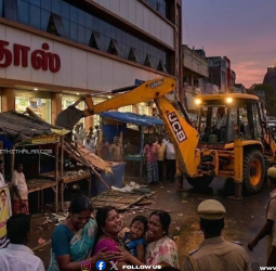 திருச்சி சாரதாஸ் முன் பரபரப்பு! கண்ணீருடன் வெளியேறிய வியாபாரிகள்! ஜேசிபி-யுடன் வந்த அதிகாரிகள்!