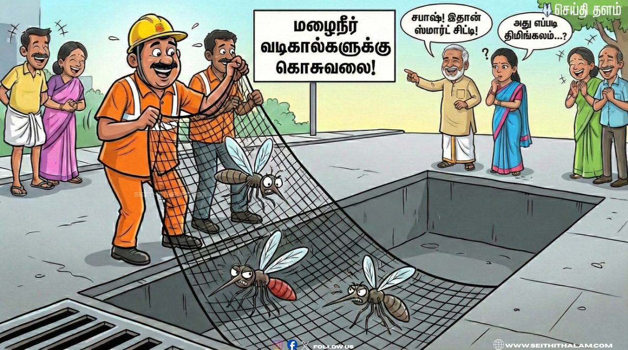 🔥 "அதெப்படி திமிங்கலம்..!" - மழைநீர் வடிகால்களுக்கு கொசுவலை போட்டா கொசு வராதாம்! - மாநகராட்சியின் விநோத முயற்சி!