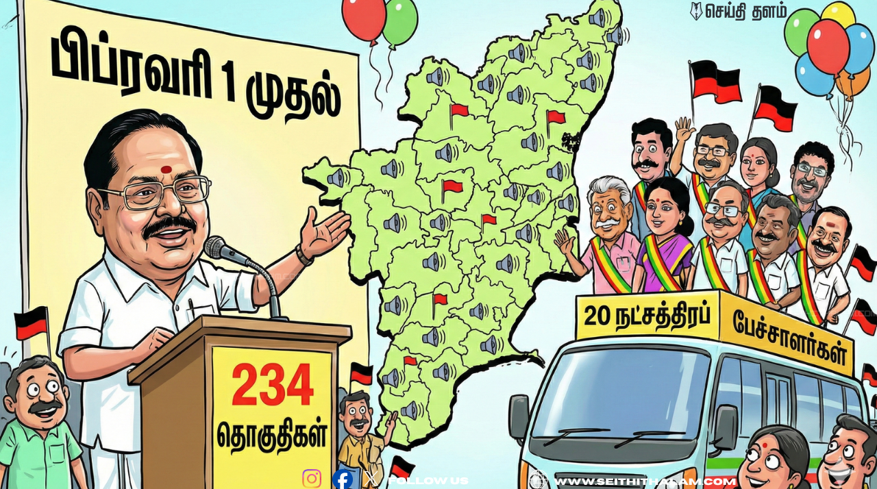 🗳️" பிப்ரவரி 1 முதல் "  - 234 தொகுதிகளிலும் அதிரடிப் பரப்புரை! -  20 நட்சத்திரப் பேச்சாளர்கள்! - துரைமுருகன் வெளியிட்ட முக்கிய அறிவிப்பு!