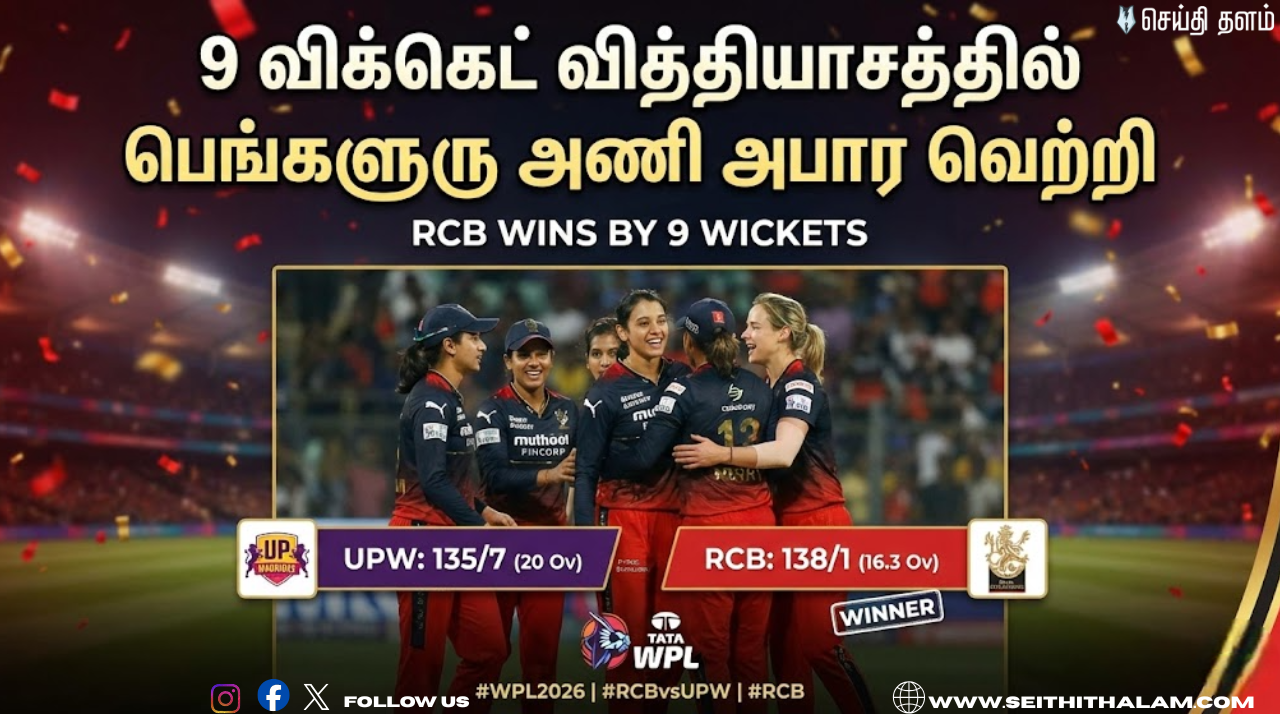 யுபி வாரியர்ஸை ஊதித் தள்ளிய ஆர்சிபி! 9 விக்கெட் வித்தியாசத்தில் 'மாஸ்' வெற்றி! கிரெஸ் ஹாரிஸ் ருத்ரதாண்டவம்!