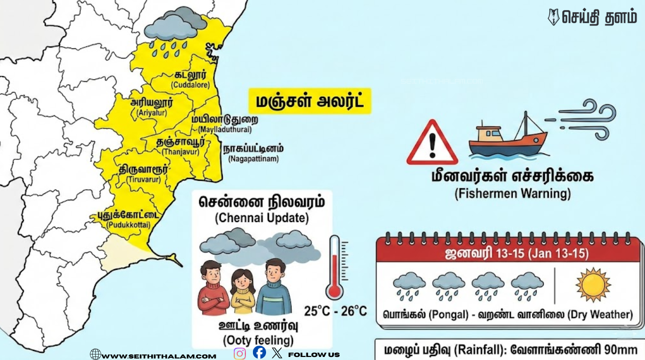 தமிழகத்தில் திடீர் வானிலை மாற்றம்! இன்று 7 மாவட்டங்களுக்கு 'மஞ்சள்' அலர்ட்! சென்னைக்கு வந்த சூப்பர் அப்டேட்!