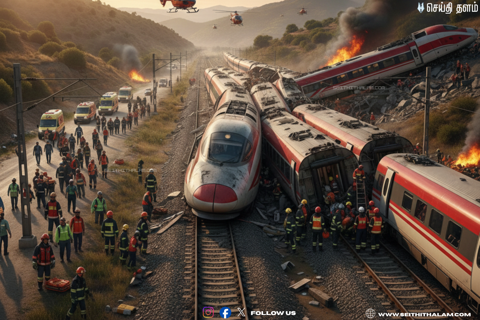 ஸ்பெயினில் கோர விபத்து! இரண்டு அதிவேக ரயில்கள் மோதி 20 பேர் பலி! நடந்தது என்ன?