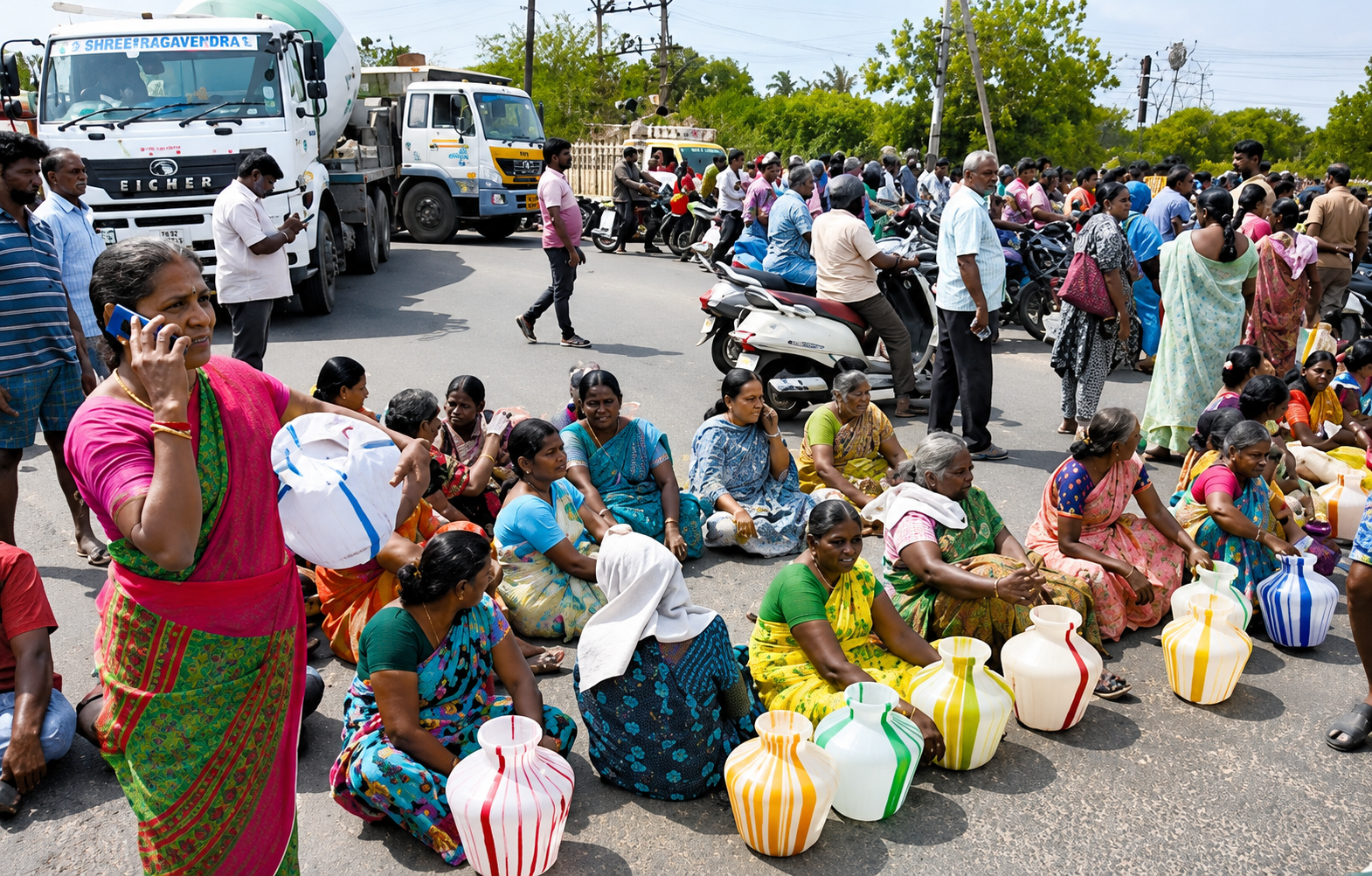 காலிக்குடங்களுடன் கொதித்தெழுந்த மக்கள்! குடிநீர் தட்டுப்பாட்டைத் தீர்க்கக் கோரி மாபெரும் சாலை மறியல் போராட்டம் - முழு நிலவரம்