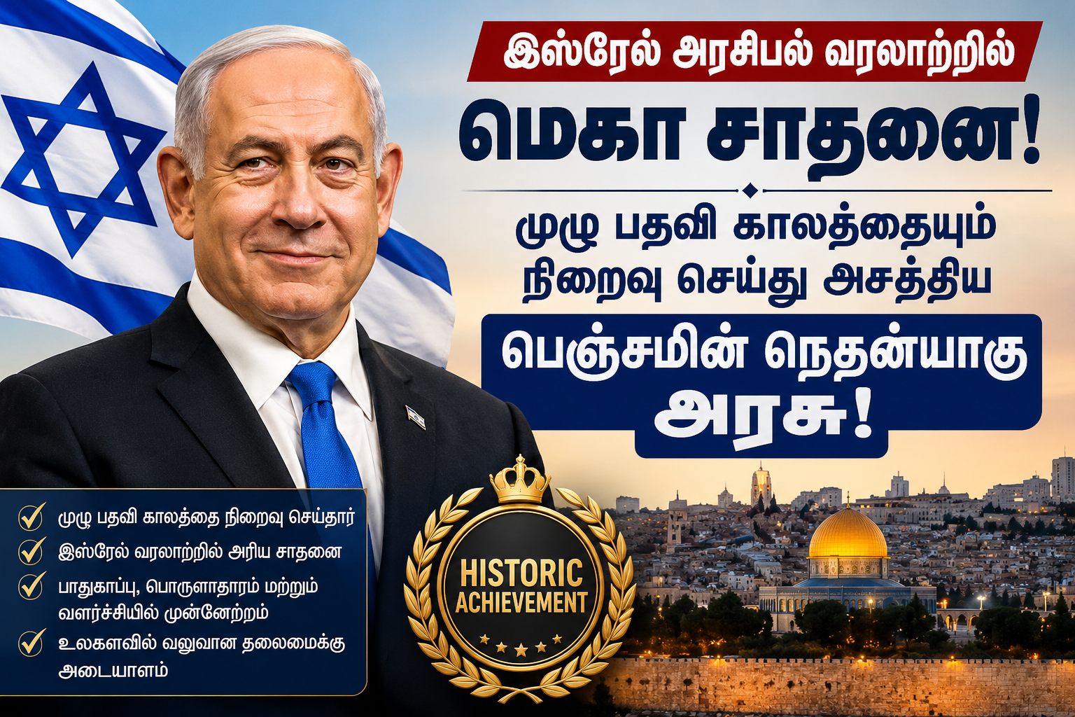 இஸ்ரேல் அரசியல் வரலாற்றில் மெகா சாதனை: முழு பதவி காலத்தையும் நிறைவு செய்து அசத்திய பெஞ்சமின் நெதன்யாகு அரசு!