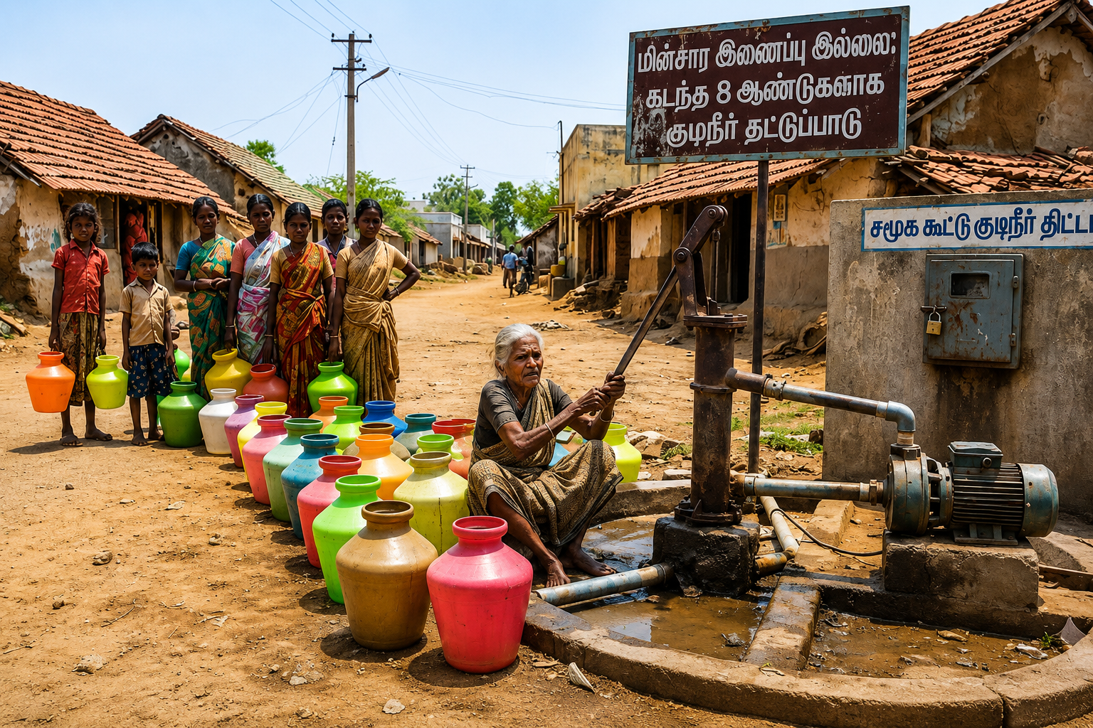 8 ஆண்டுகளாக மின் இணைப்பு வழங்கப்படாததால் குடிநீர் தட்டுப்பாடு: தவிக்கும் பொதுமக்கள்! அதிகாரிகளின் மெத்தனத்தால் அவதி!