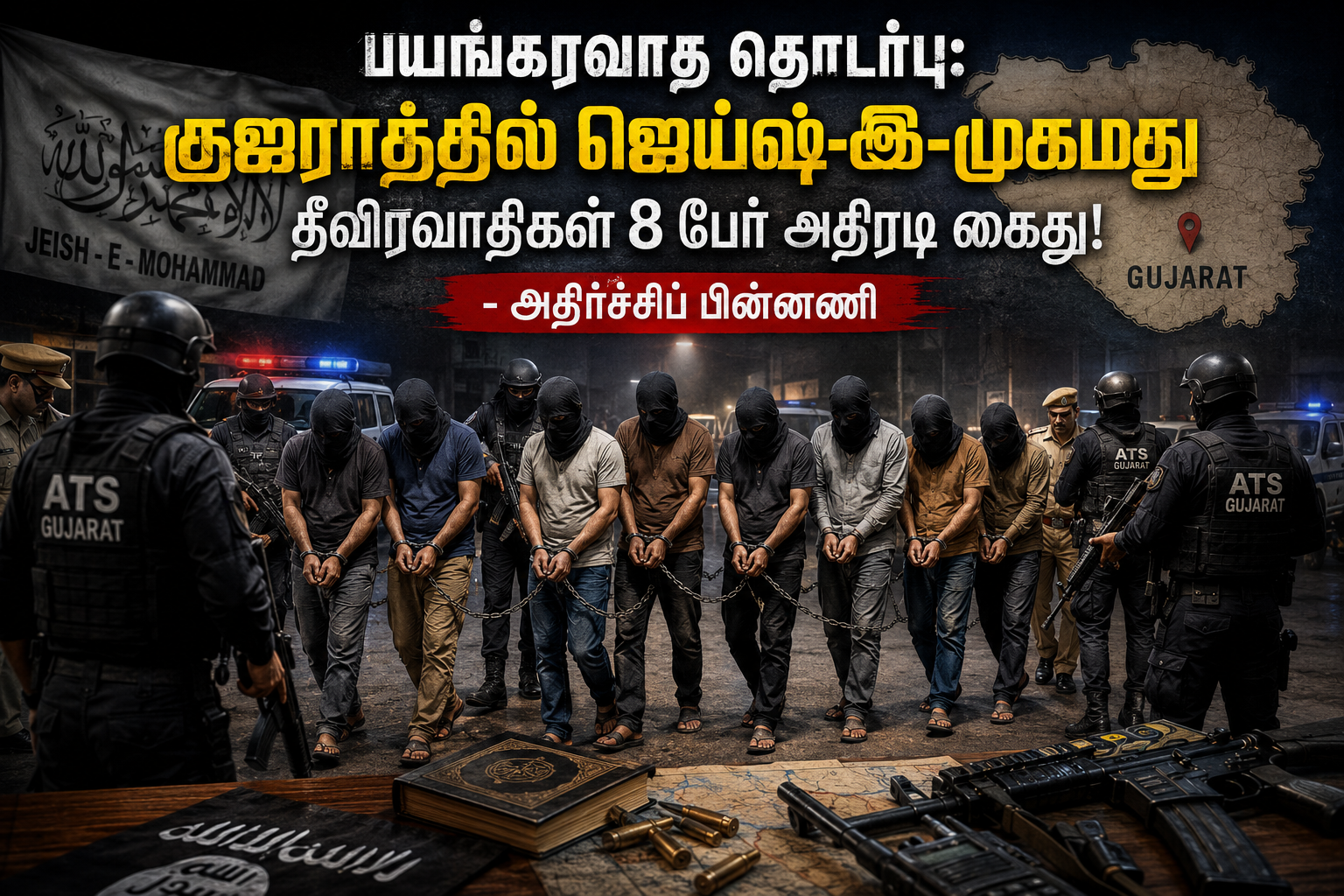 பயங்கரவாத தொடர்பு: குஜராத்தில் ஜெய்ஷ்-இ-முகமது தீவிரவாதிகள் 8 பேர் அதிரடி கைது! - அதிர்ச்சிப் பின்னணி