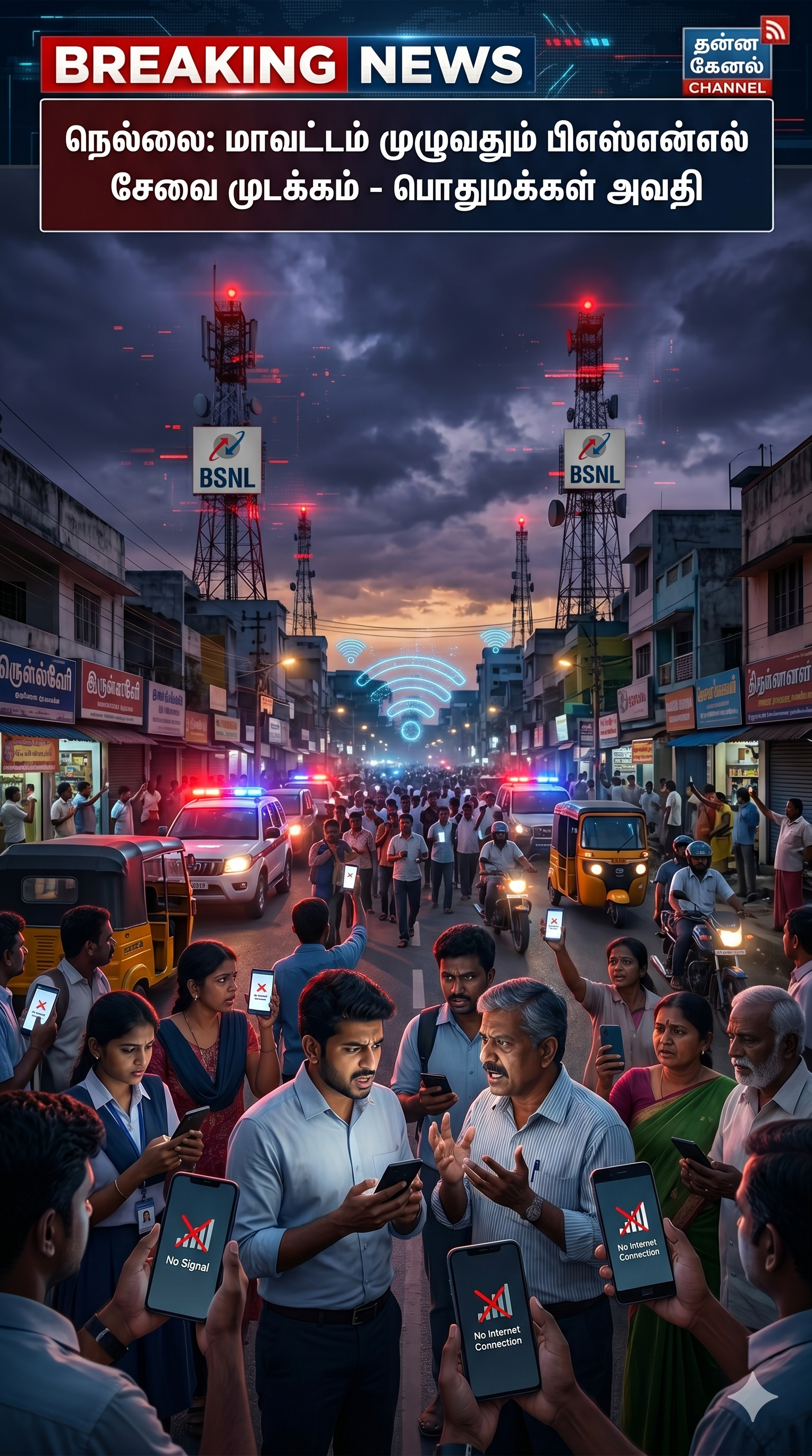நெல்லையில் பி.எஸ்.என்.எல். நெட்வொர்க் திடீர் முடக்கம்: நள்ளிரவு முதல் செல்போன், இணைய சேவை பாதிப்பால் தவித்த பொதுமக்கள்!