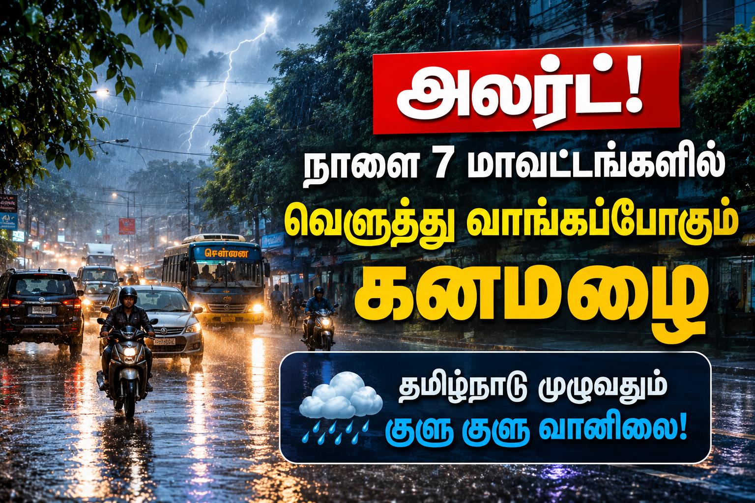 அலர்ட்! நாளை 7 மாவட்டங்களில் வெளுத்து வாங்கப்போகும் கனமழை: தமிழ்நாடு முழுவதும் குளு குளு வானிலை!