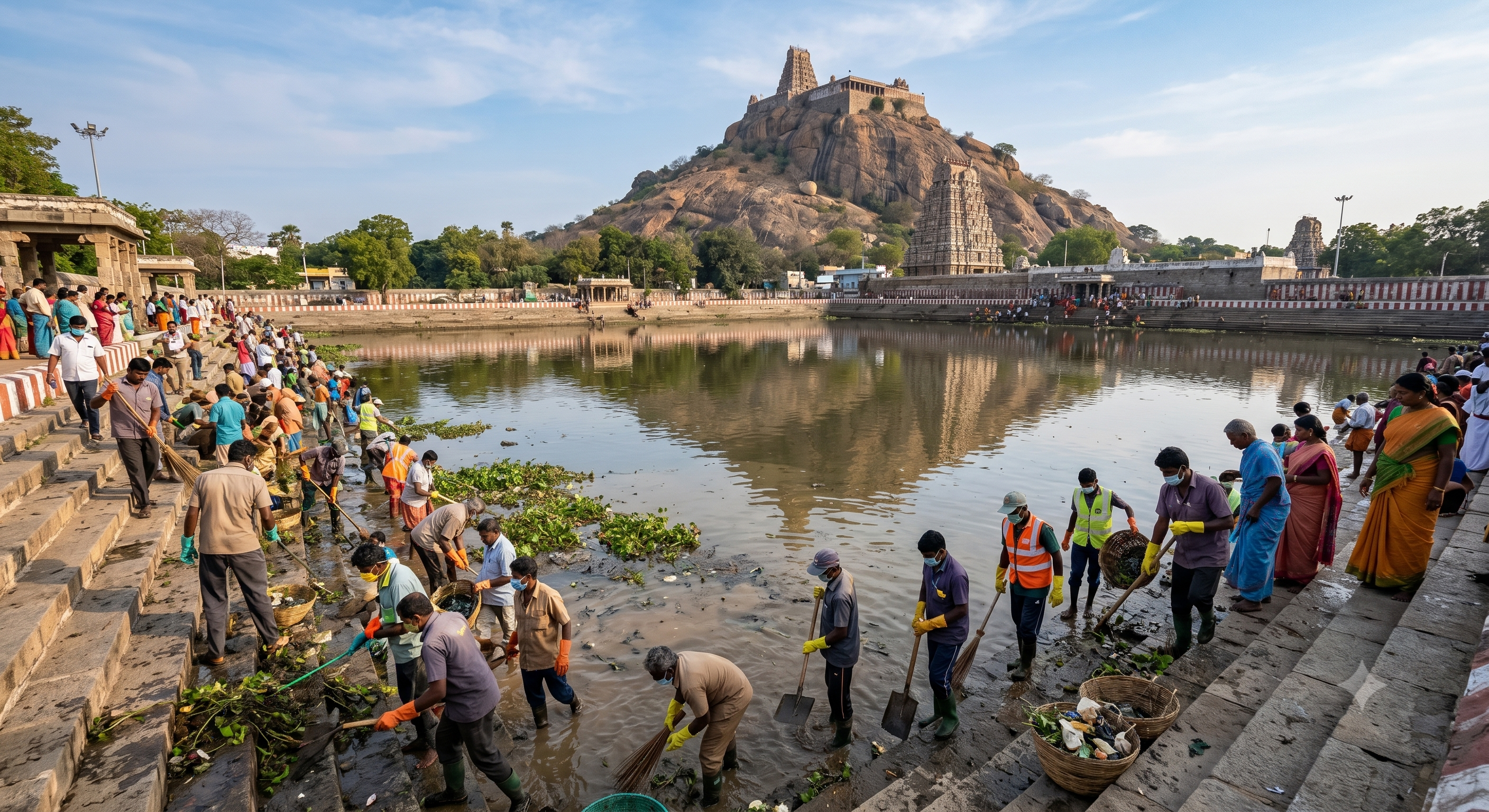 அய்யர்மலை ரத்தினகிரீஸ்வரர் கோயில் தெப்பக்குளத்தில் தீவிர தூய்மைப் பணி! குவியும் பொதுமக்களின் பாராட்டு!