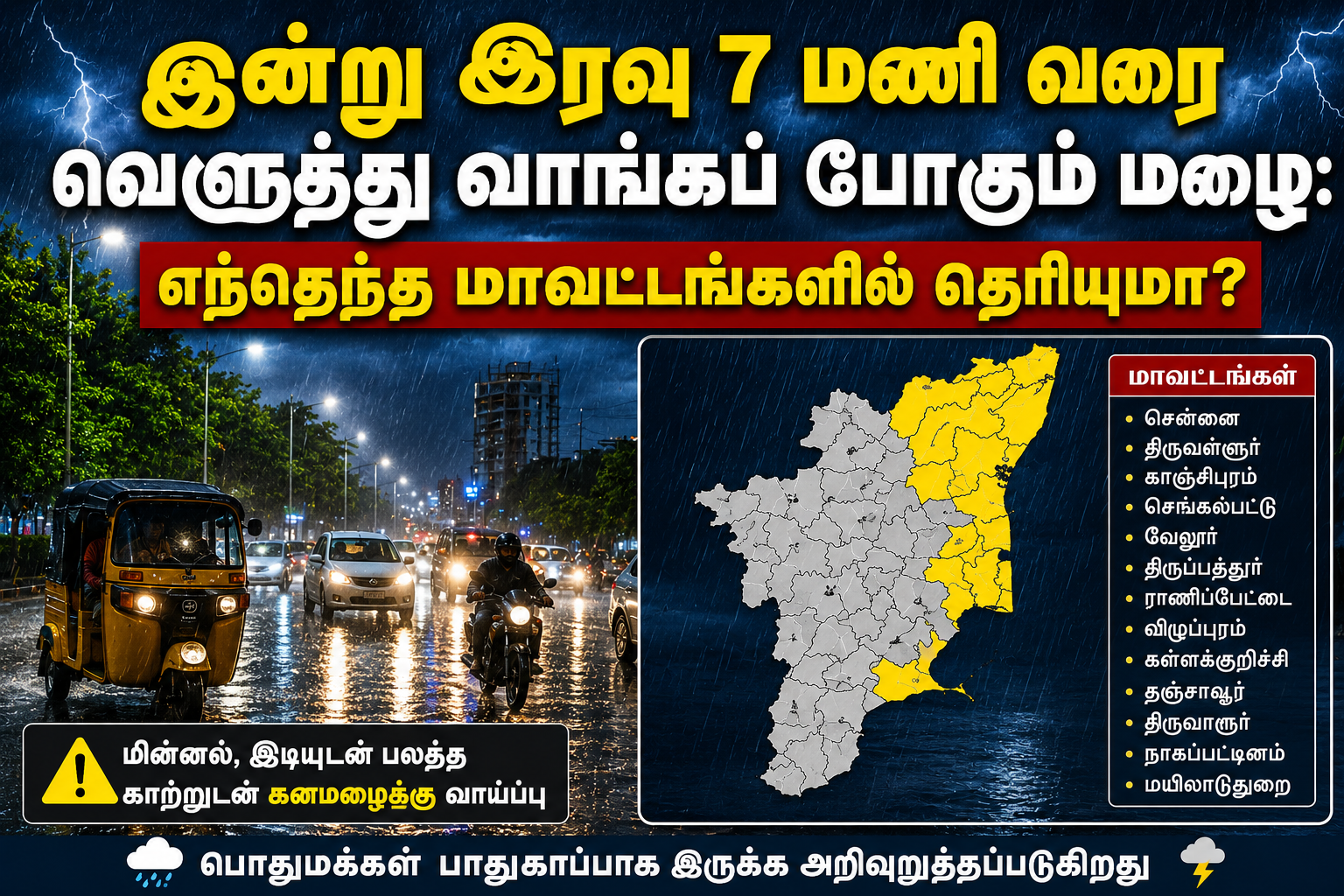 இன்று இரவு 7 மணி வரை வெளுத்து வாங்கப் போகும் மழை: எந்தெந்த மாவட்டங்களில் தெரியுமா?