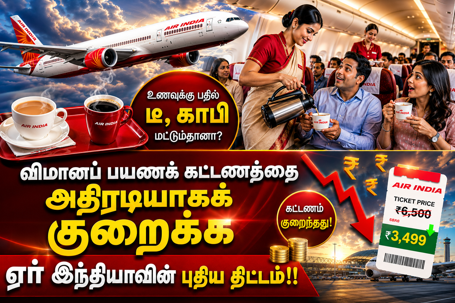 உணவுக்கு பதில் டீ, காபி மட்டும்தானா? விமானப் பயணக் கட்டணத்தை அதிரடியாகக் குறைக்க ஏர் இந்தியாவின் புதிய திட்டம்!