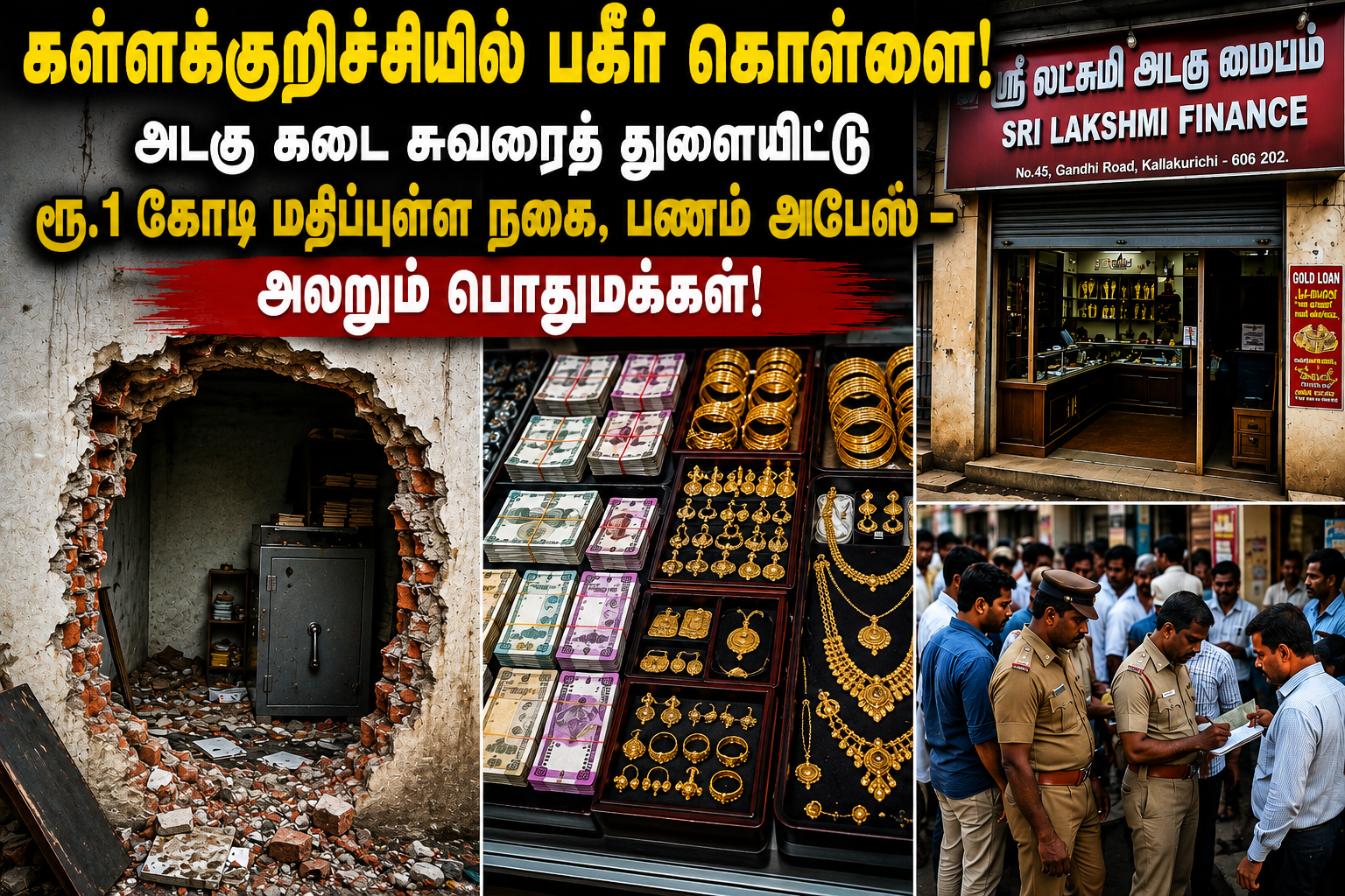 கள்ளக்குறிச்சியில் பகீர் கொள்ளை! அடகு கடை சுவரைத் துளையிட்டு ரூ.1 கோடி மதிப்புள்ள நகை, பணம் அபேஸ் – அலறும் பொதுமக்கள்!