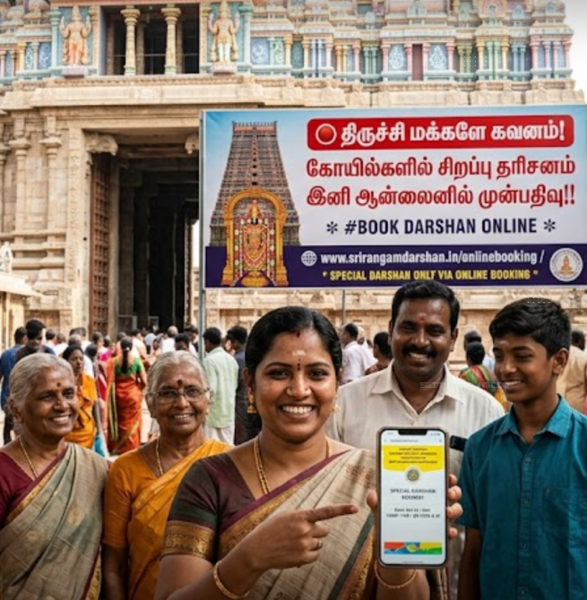 🔴 திருச்சி மக்களே கவனம்! கோயில்களில் சிறப்பு தரிசனம் இனி ஆன்லைனில் முன்பதிவு!