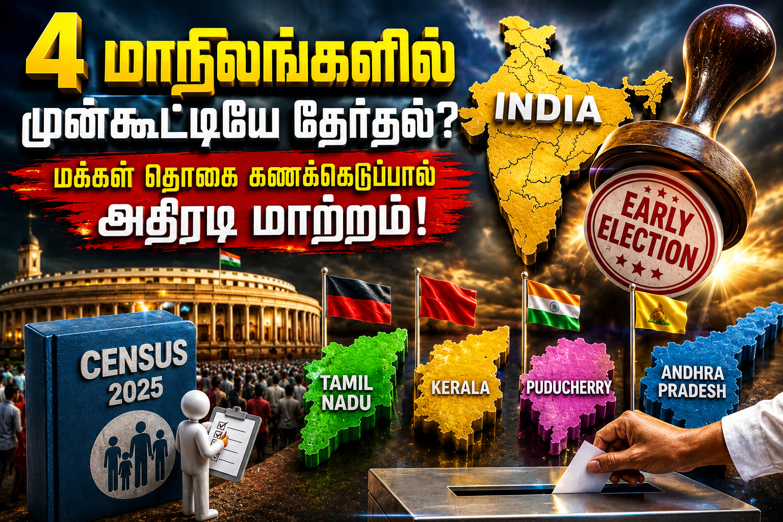 4 மாநிலங்களில் முன்கூட்டியே தேர்தல்? மக்கள் தொகை கணக்கெடுப்பால் அதிரடி மாற்றம்!