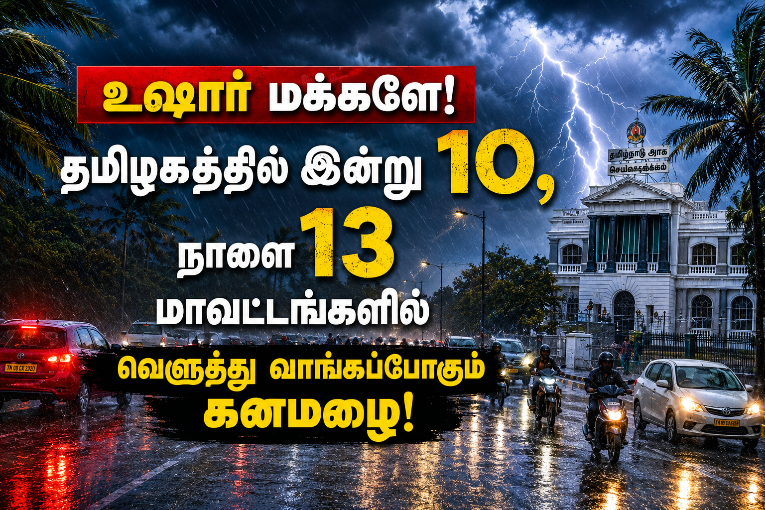 உஷார் மக்களே! தமிழகத்தில் இன்று 10, நாளை 13 மாவட்டங்களில் வெளுத்து வாங்கப்போகும் கனமழை!