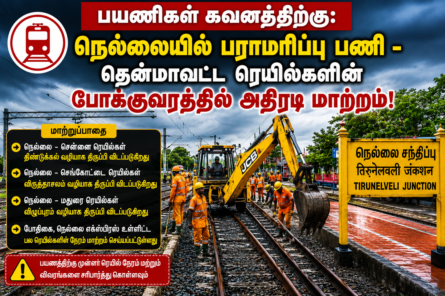 பயணிகள் கவனத்திற்கு: நெல்லையில் பராமரிப்பு பணி - தென்மாவட்ட ரெயில்களின் போக்குவரத்தில் அதிரடி மாற்றம்!