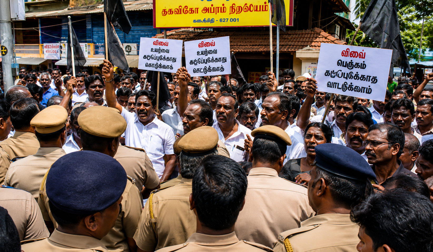 பரபரப்பு! மூகாம்பிகை கோயிலில் முதல்வர் விஜய்க்கு எதிராகக் கறுப்புக்கொடி போராட்டம் - நடந்தது என்ன