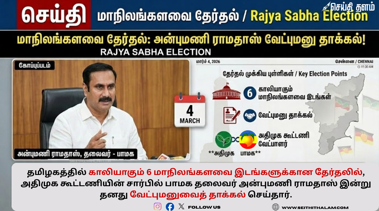 அதிமுக - பாமக கூட்டணி: மாநிலங்களவை தேர்தலுக்கு அன்புமணி ராமதாஸ் வேட்புமனு தாக்கல்!