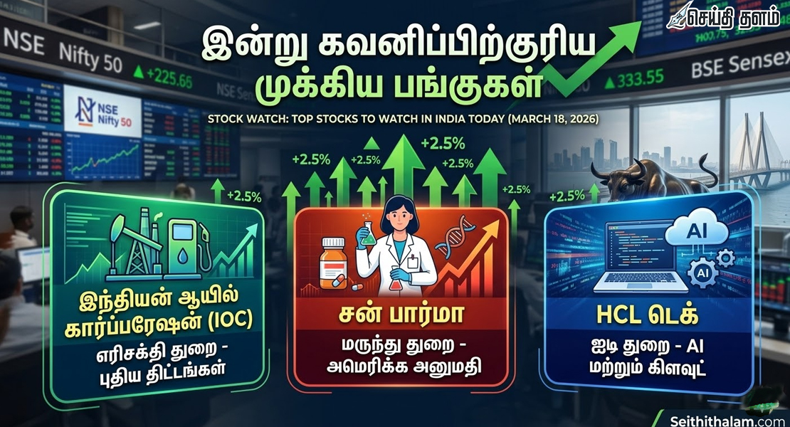 இன்று கவனிக்க வேண்டிய ஐஓசி, சன் பார்மா, ஹெச்சிஎல் டெக் பங்குகள்