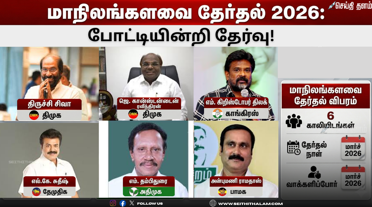 தமிழகத்தில் மாநிலங்களவை தேர்தல்: 6 எம்பிக்களும் போட்டியின்றி தேர்வு!