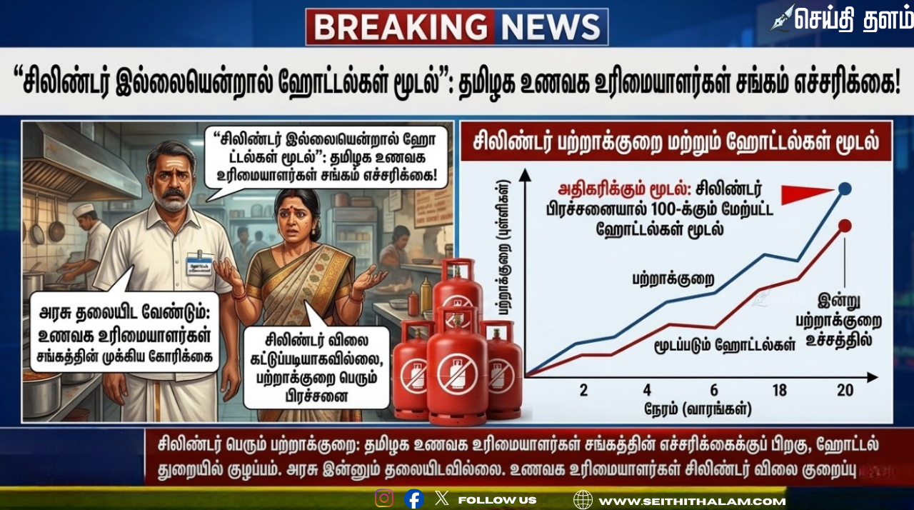 “சிலிண்டர் இல்லையென்றால் ஹோட்டல்கள் மூடல்”: தமிழக உணவக உரிமையாளர்கள் சங்கம் எச்சரிக்கை!