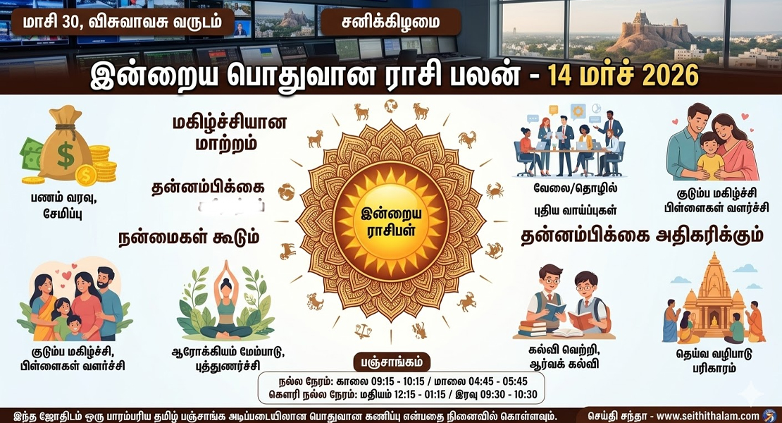 இன்றைய ராசிபலன்: மார்ச் 14, 2026 - காரடையான் நோன்பு மற்றும் 12 ராசி பலன்கள்!