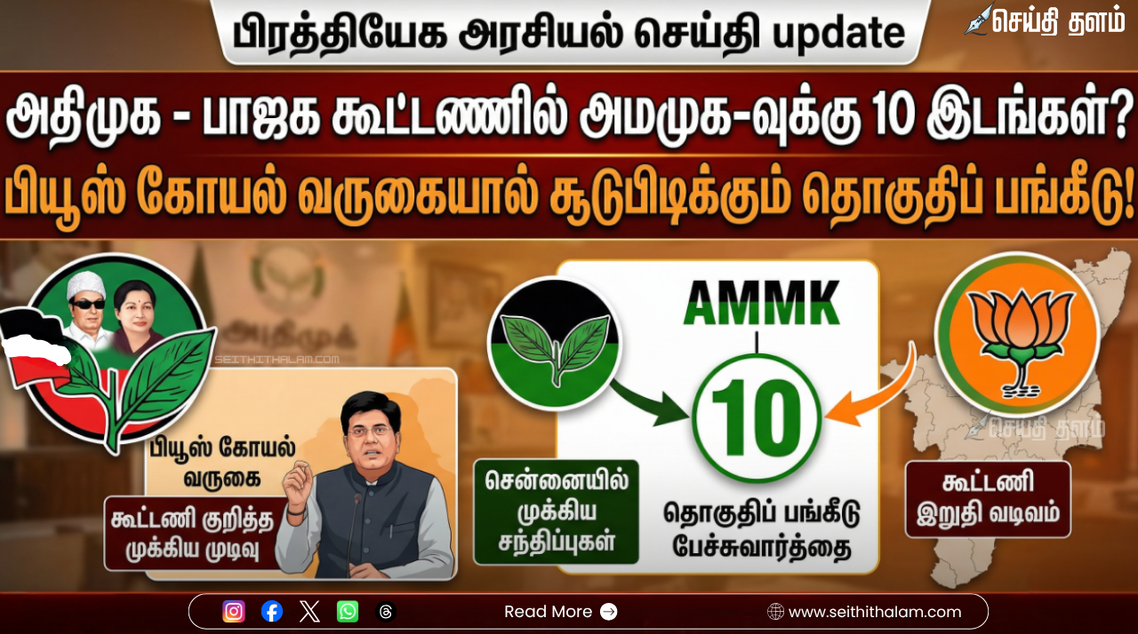 அதிமுக - பாஜக கூட்டணியில் அமமுக-வுக்கு 10 இடங்கள்? பியூஸ் கோயல் வருகையால் சூடுபிடிக்கும் தொகுதிப் பங்கீடு!