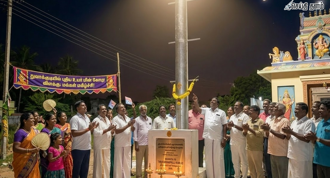 துவாக்குடியில் புதிய உயர் மின் கோபுர விளக்கு: மக்கள் மகிழ்ச்சி!
