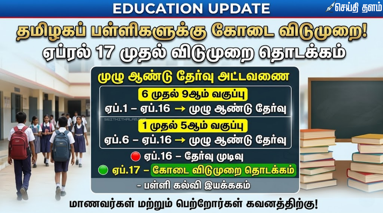தமிழகப் பள்ளிகளுக்கு ஏப்ரல் 17 முதல் கோடை விடுமுறை
